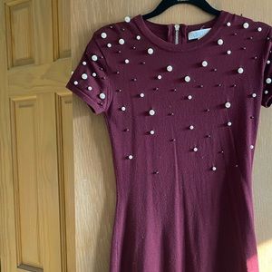 maron dress with pearls